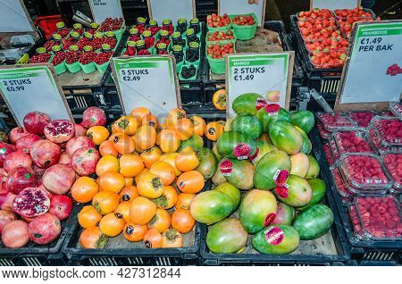 Amsterdam, The Netherlands - November 17, 2018: Fresh Fruit And Vegetable Stall In The Albert Cuyp M