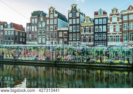 Amsterdam, The Netherlands - November 18, 2018: View Of The Flower Market In Amsterdam, A Popular To