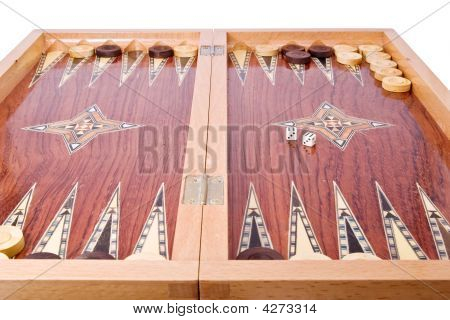 Placa de madeira Handmade Backgammon isolada no branco