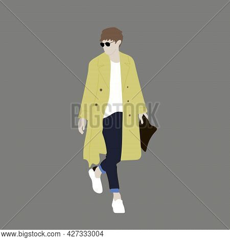 Vector Illustration Of Kpop Street Fashion. Street Idols Of Koreans. Fashion For Male Idols Kpop. A 
