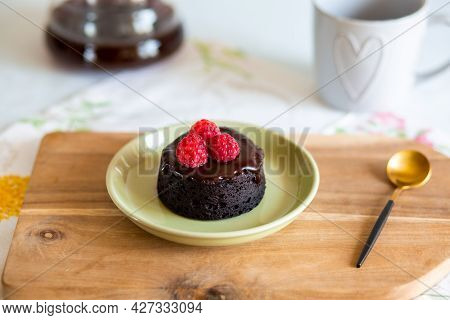 Chocolate Fondant Cake. Mini Cake For Fondant With Icing. Delicious  Dessert.homemade Chocolate Lava
