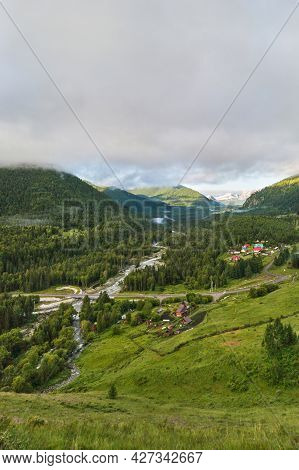 Vacation Landscape. Russian Altai Mountains. Multa Region. Holiday At Home. Staycation Concept. Rive