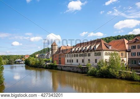 Old Tower And Historic, Medieval Half-timbered Houses In Historic Center Of Schw Bisch Hall On The K