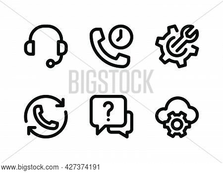 Simple Set Of Help And Support Related Vector Line Icons. Contains Icons As Headset, Call Waiting, C