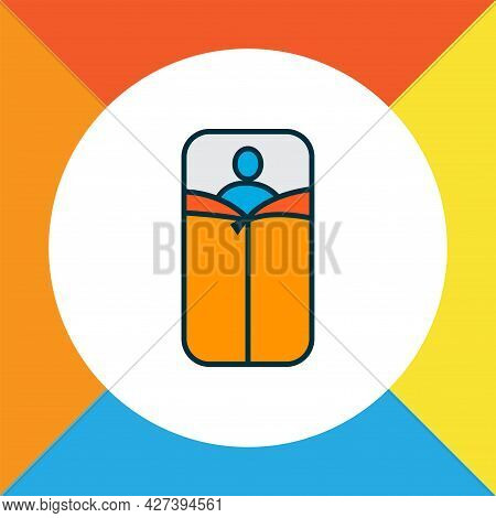 Sleeping Bag Icon Colored Line Symbol. Premium Quality Isolated Bedroll Element In Trendy Style.