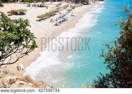 Summer Ionian Sea Coast Top View With Beaches, Albania