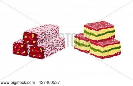 Turkish Delight Or Lokum As Arabic Sweet And Sugary Dessert Vector Set