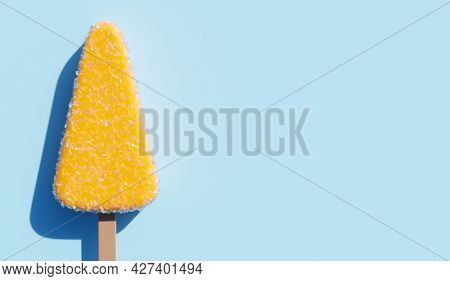 Lemon popsicle background. Fruity ice pop, ice cream treat