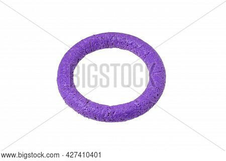 Toy For Dogs Purple Puller. Animal Training Ring With Teeth Marks Isolated On White Background
