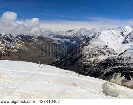 View Of The Caucasus Mountains From Cheget, Height 3050 Meters, Kabardino-balkaria, Russia. Here You