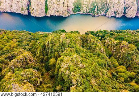 Aerial View Of River Sil Canyon In Parada De Sil In Galicia, Spain