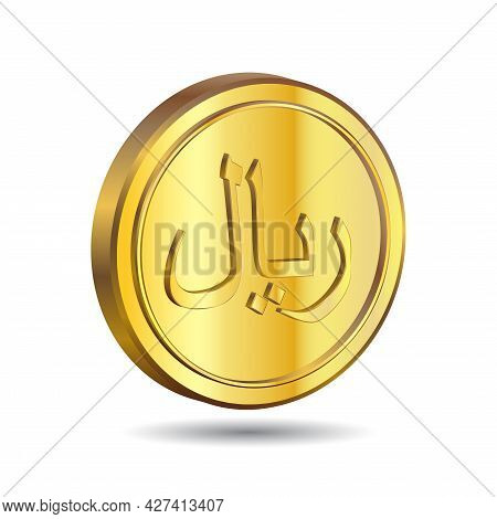 3d Vector Illustration Of Gold Saudi Riyal Coin Isolated On White Color Background. Sar Is The Offic