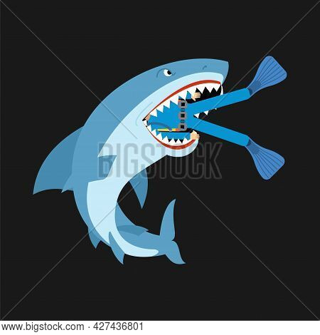 Shark And Diver. Marine Predator Ate Frogman. Diver's Death