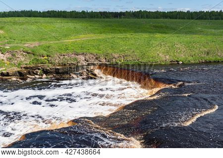 Waterfall On Sablinka River In The Leningrad Region. Sablinsky Nature Reserve. Russia