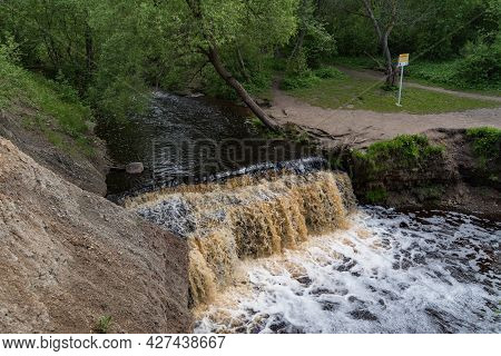 Waterfall On Sablinka River In The Leningrad Region. Sablinsky Nature Reserve. Russia