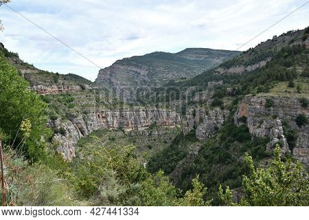 View Of The Leza River Canyon From Its Viewpoint. Limestone Rock Ravine Before Reaching The Village 