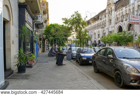 Cairo - Egypt - October 4, 2020: View Of Cairo Old Historical Residential District With Main Street,