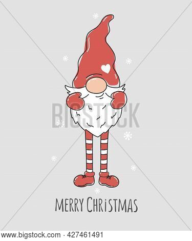 Christmas Scandinavian Gnome With The Words Mappy Christmas. Vector Character.