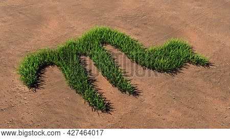 Concept conceptual green summer lawn grass symbol shape on brown soil or earth background, sign of scorpius zodiac sign. 3d illustration symbol for esoteric, mystic, the power of astrology