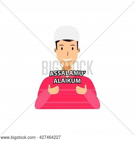 Assalam Mualaikum Illustration Muslim Man Isolated On White Background