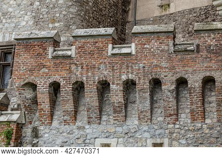 Hunedoara, Transylvania, Romania -  May 31, 2021:  Construction Details Of The  Hunedoara Castle, Al