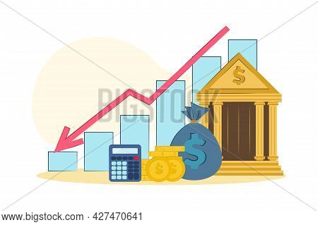 Vector Illustration Loss Of Money. The Concept Of Financial Crisis, Bankruptcy, The Onset Of Poverty