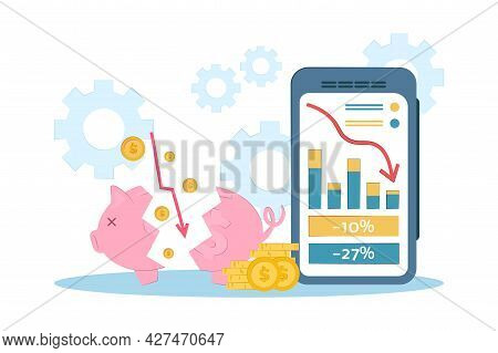 Vector Illustration Loss Of Money. The Concept Of Financial Crisis, Bankruptcy, The Onset Of Poverty