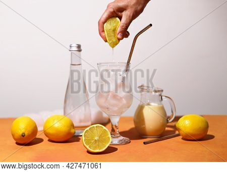 Creamy Lemonade Trendy Summer Mocktail. Cold Non-alcoholic Cocktail With Lemon Juice And Sweetened C