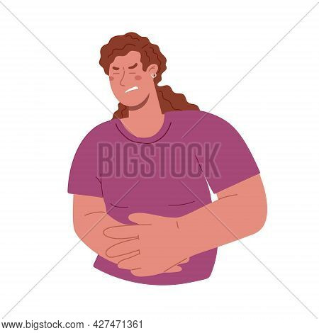 Woman Grabbed Her Hands On Her Stomach, Severe Pain In The Stomach, Her Period, Pregnancy, Risk Of M