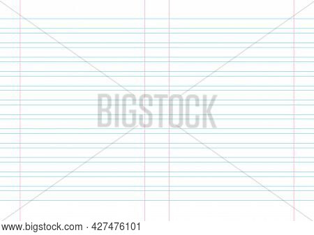 Empty Lined Page Notebook School Blank Pad, Vector Background. Blue Striped Copybook. Red Ruled Doub
