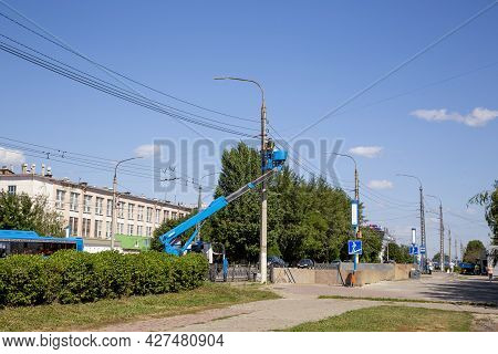 Belgorod, Russia - July 08, 2021: Repair Work On The Power Line In Belgorod