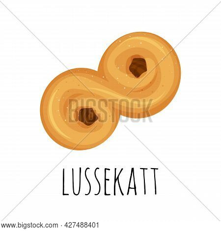 Traditional Swedish Buns. A Saffron Bun, In Swedish Lussebulle Or Lussekatt. Vector Illustration In 