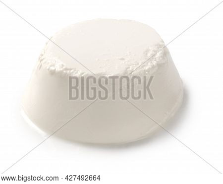 Fresh Ricotta Cheese Isolated. Ricotta Soft Cheese On White Background. Cheese For Package Design.
