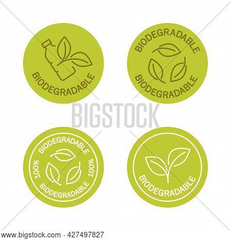 Biodegradable Icons. Icon Of Plastic Bottle With Green Leaves. Turns To Plant Concept. Eco Friendly 