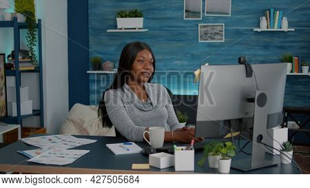 Student Talking With Professor Studying Math Lesson During Online Videocall Meeting Conference Using