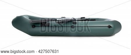 Inflatable Rubber Fishing Boat With Aluminium Oars Isolated On White