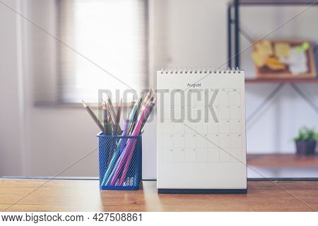 2021 Calendar Desk Place On Table. Desktop Calender For Planner To Plan Agenda, Timetable, Appointme