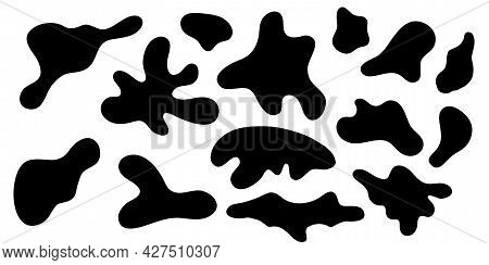 Amorphous Blob Shapes. Black Amoeba Asymmetric Shapes, Abstract Liquid Form,  Smooth Geometric Eleme