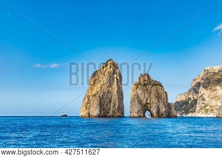 Beautiful Panorama Of Small Bay Next To Faraglioni Di Mezzo And Capri Island