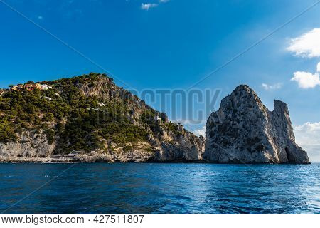 Beautiful Panorama Of Small Bay Next To Faraglioni Di Mezzo And Capri Island