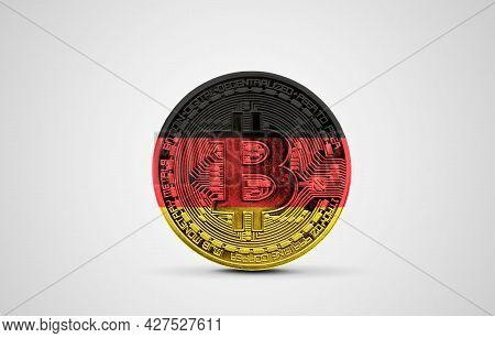 Germany Flag On A Bitcoin Cryptocurrency Coin. 3d Rendering