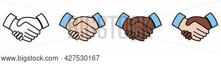 Handshake Illustration. Friendship Vector. Outline And Filled Style. Handshake Symbol In Different S