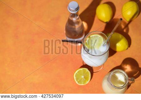 Creamy Lemonade Trendy Summer Mocktail. Cold Non-alcoholic Cocktail With Lemon Juice And Sweetened C