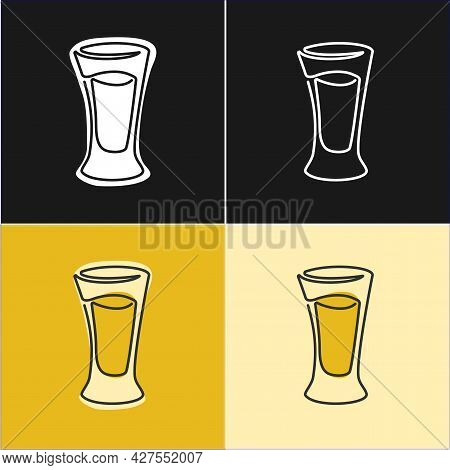 One Line Drawing Tequila Glass On Various Background. Four Types Of Images. Colored Cartoon Graphic