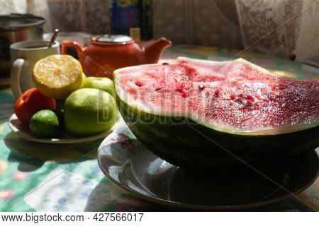 Morning Breakfast With Watermelon On The Table