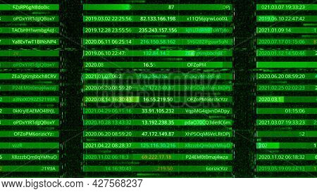 List Of Data And Passwords. Animation. Database With Ip Addresses And Passwords. Access To Personal 