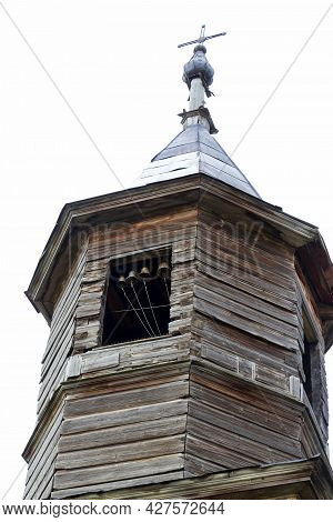Bell Tower With Bells On The Wooden Church Of Paraskeva Pyatnitsa In The Village Of Barabanovo, Kras