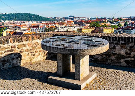 Prague, Czech Republic - May 21, 2020: Artistic Refief Map Of Prague At Lookout Point On Vysehrad. P