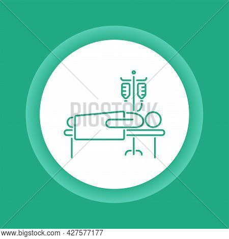 Man In Hospital Ward With Dropper Color Button Icon. Postoperative Therapy.