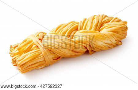 Chechil Cheese Isolated. Smoke Chechil Cheese On White Background. Cheese Braid Of Chechil For Packa